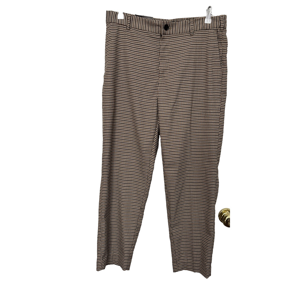 H&M Women's Med Slim Fit Cropped Pants Brown Tan Houndstooth Y2K Urban Office